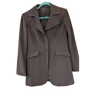 Areli Womens 10 Peacoat Dark Brown Pockets 3‎ Button Coat Equestrian USA Career